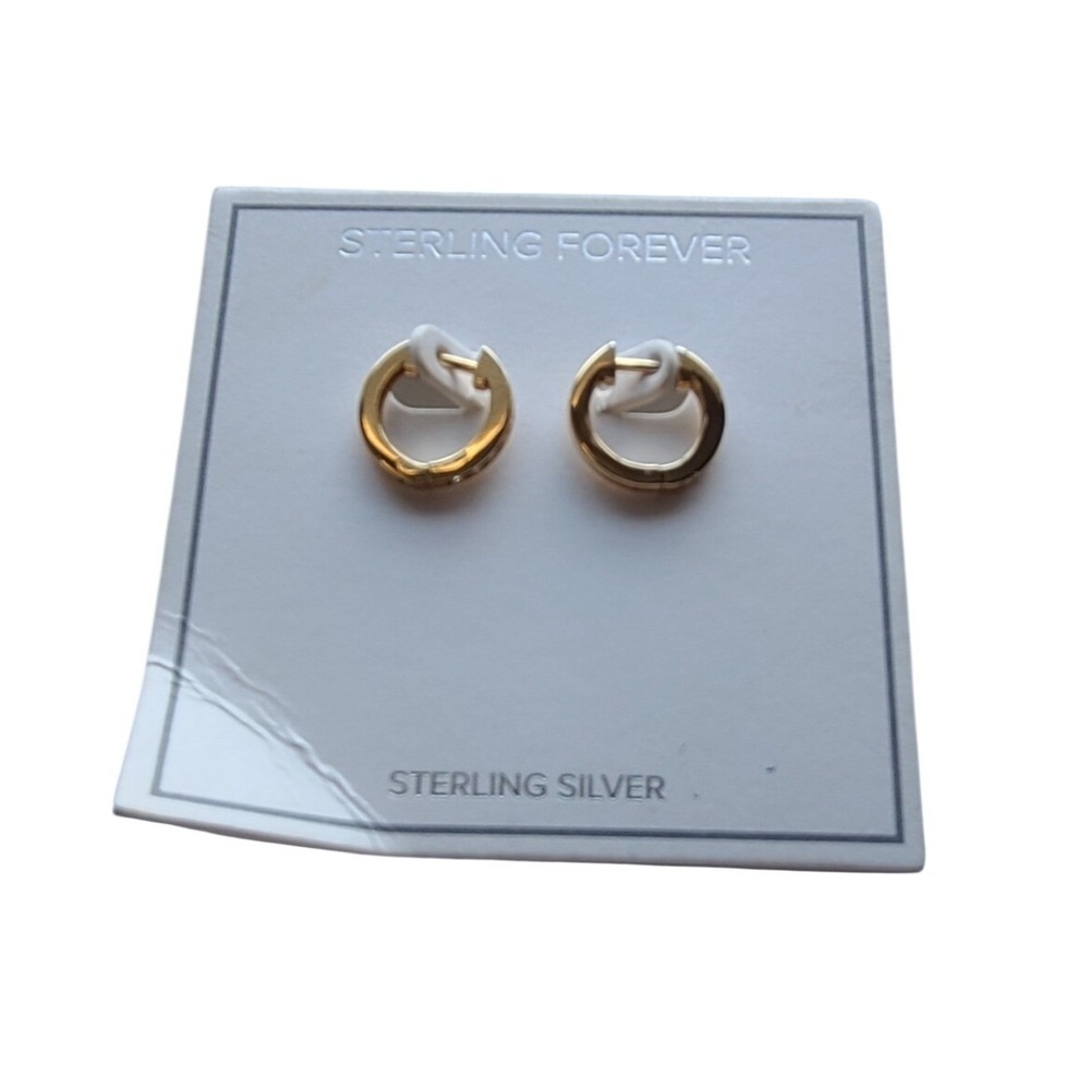 Sterling Forever Gold Tone Hoop Earrings‎ CZ Crystal Accent Sterling Silver